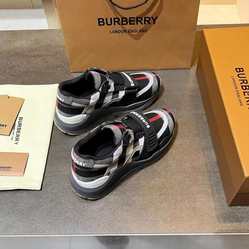 2025 Unisex Burberry Black White Suede Leather Mesh Sneakers Vintage Pattern MJ00360