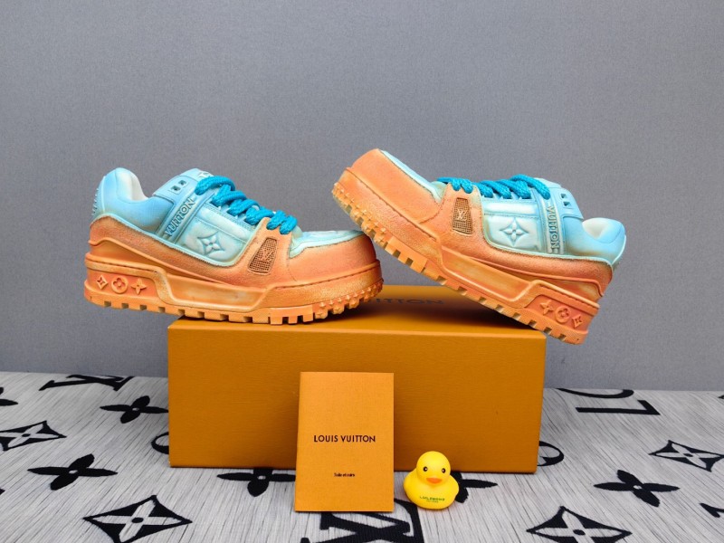 2025 Unisex Louis Vuitton Blue Orange Denim TPU Plimsolls Complex Wash KFY00510