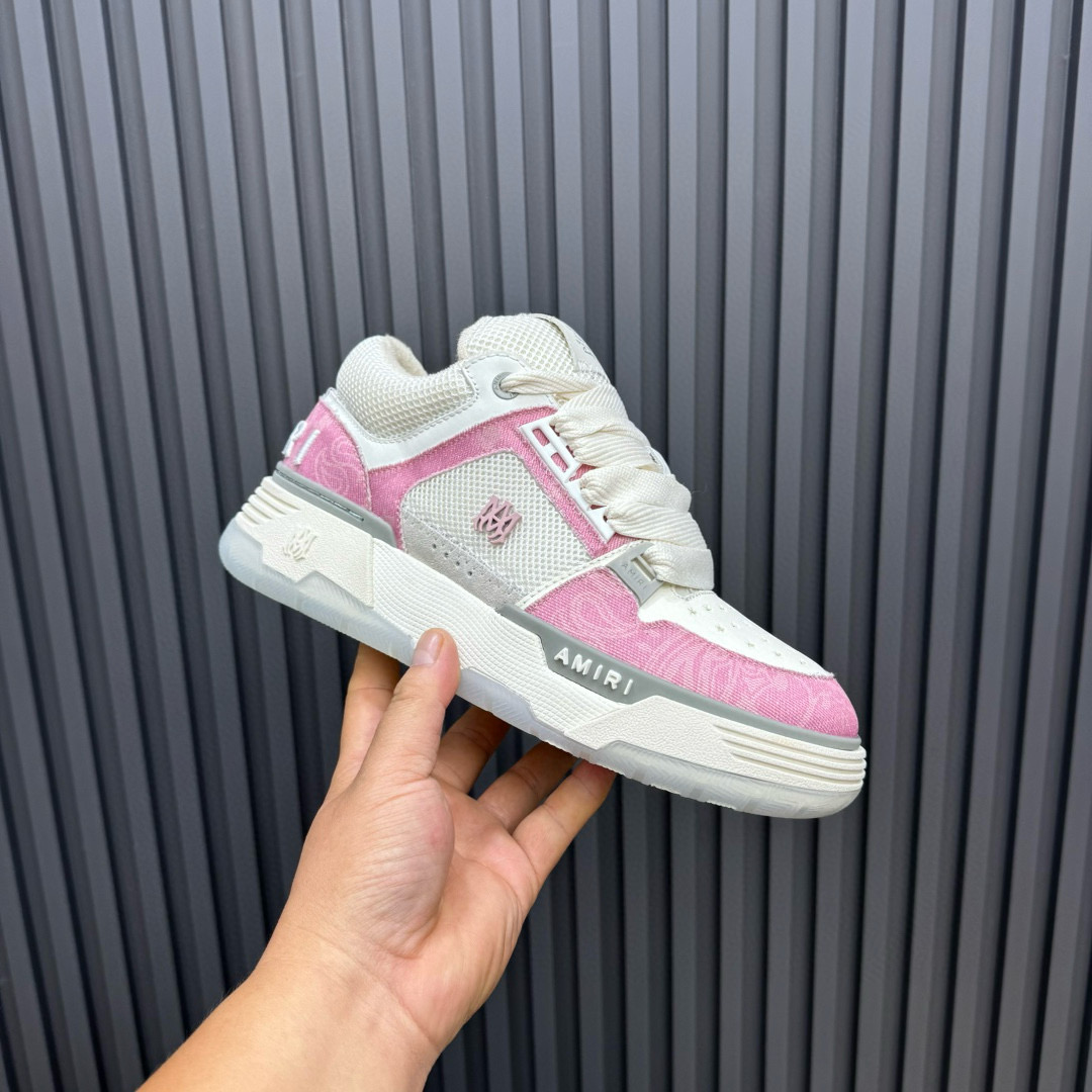 2024 Unisex Amiri Pink White Mesh Suede Sneakers MJ00360
