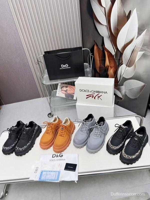 2024 Unisex Dolce & Gabbana Grey Leather Derby Casual Shoes MJ00360