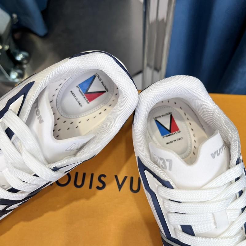 2025 Unisex Louis Vuitton White Navy Leather Sneakers