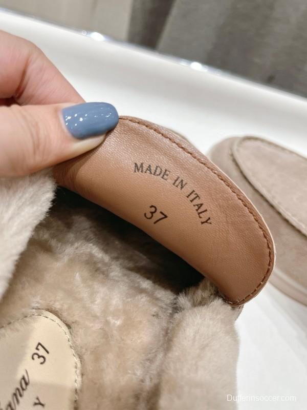 2024 Women LP Beige Suede Loafers Shearling MJ00300