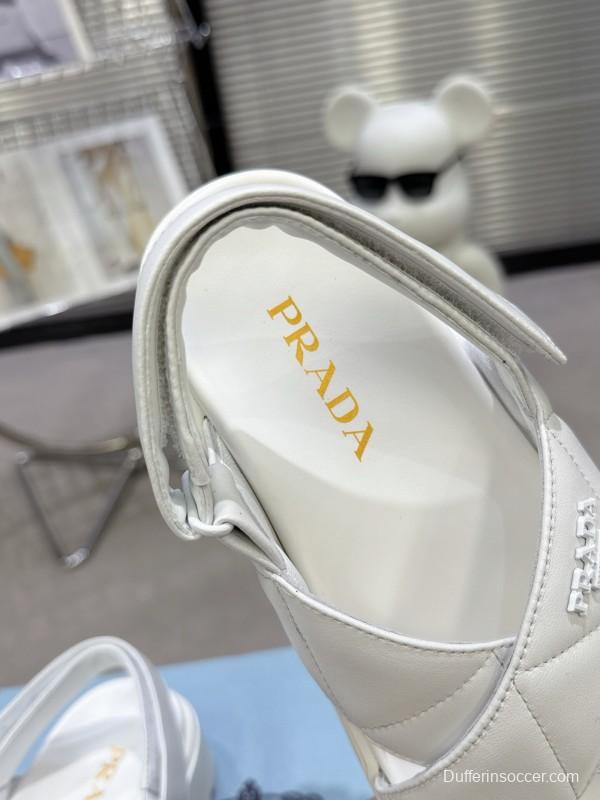 2025 Women Prada White Leather Sandals KFY00280