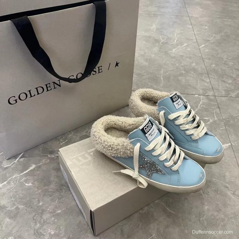 2024 GGDB Light Blue Shearling Leather Slippers