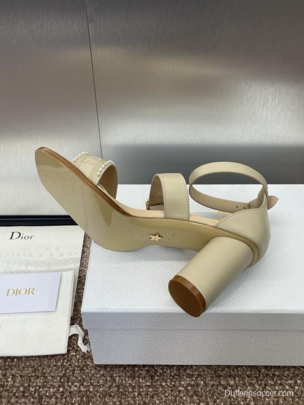 2025 Women Dior Beige Leather Embroidered Sandals