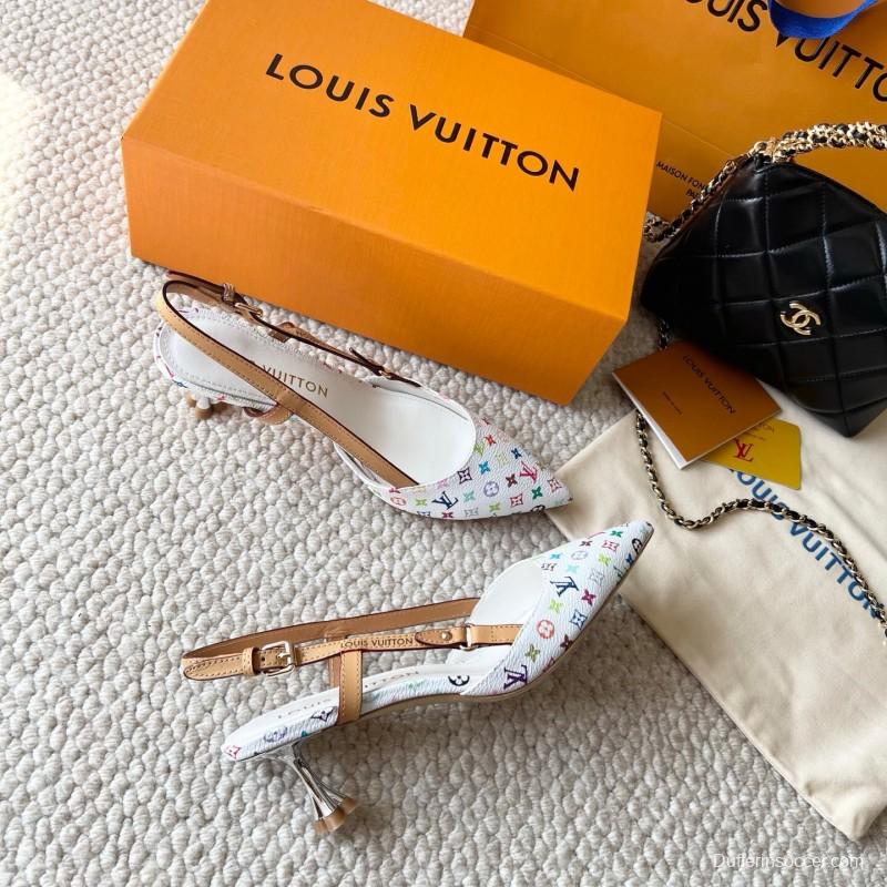 2025 Women Louis Vuitton White Multicolor Leather Slingback Pumps