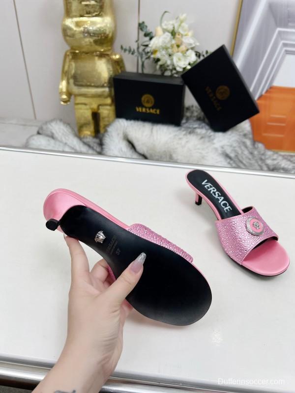2025 Women VERSACE Pink Leather Sandals MJ00230