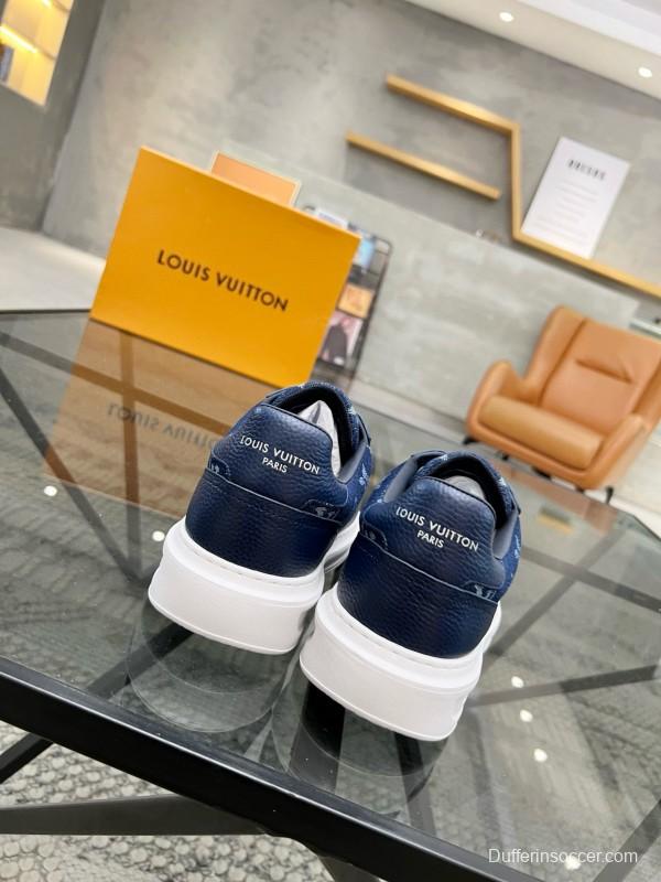 2024 Men Louis Vuitton Blue Leather Denim Sneakers MJ00400