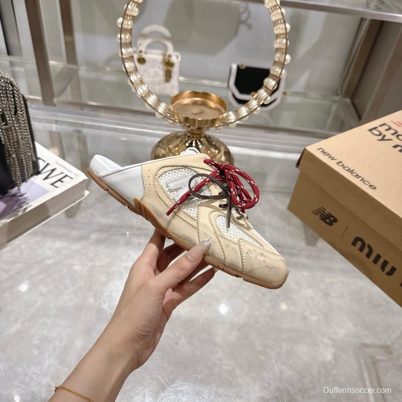 2025 Women Miu Miu Beige White Leather Sneakers