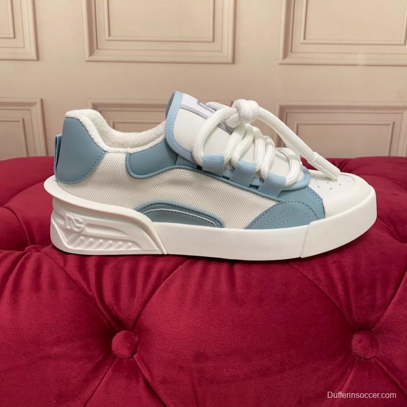 2025 Unisex Dolce & Gabbana White Blue Leather Mesh Sneakers
