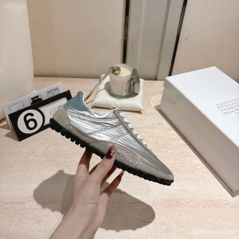 2025 Unisex Maison Margiela Silver Grey Nylon Suede Sneakers Distressed