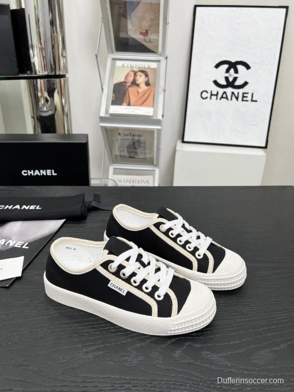 2025 Women Chanel Black Canvas Sneakers LY00230