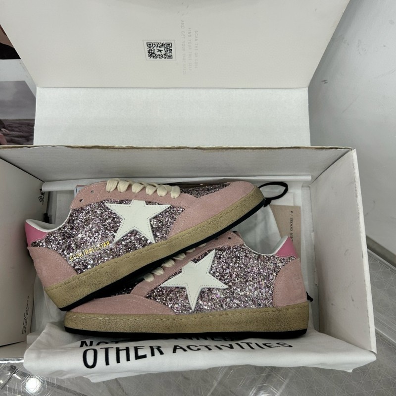 2024 Women GGDB Pink White Glitter Suede Sneakers MJ00260