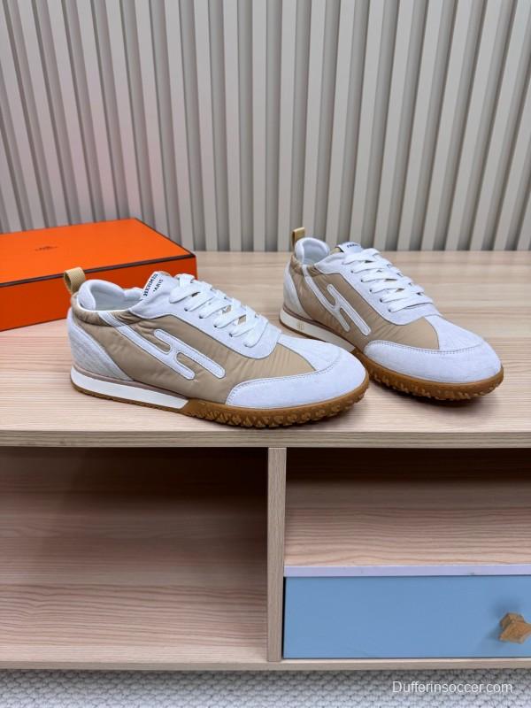 2025 Unisex Hermès White Beige Suede Goat Leather Sneakers Top Version LY00310