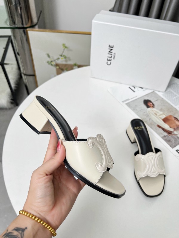 2025 Women Celine White Leather Sandals