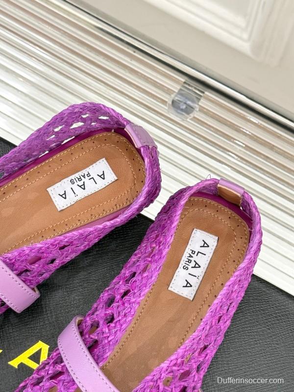 2025 Women AlAIA Purple Woven Leather Mary Jane