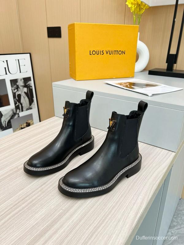 2024 Women Louis Vuitton Black Calf Leather Chelsea Boots MJ00340