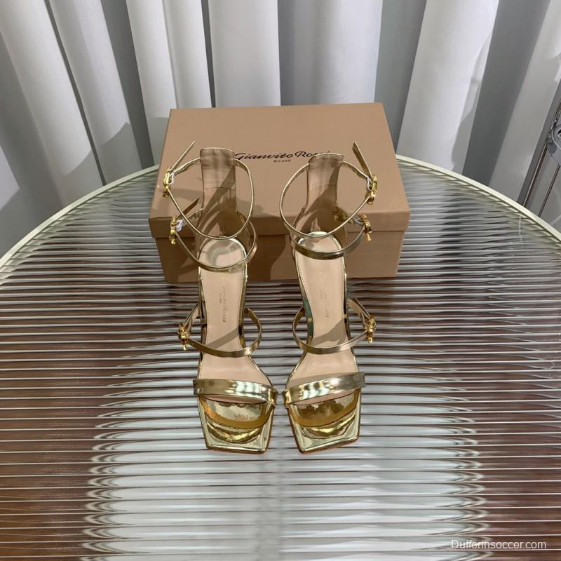 2025 Women Gianvito Rossi Gold Leather High Heel Sandals