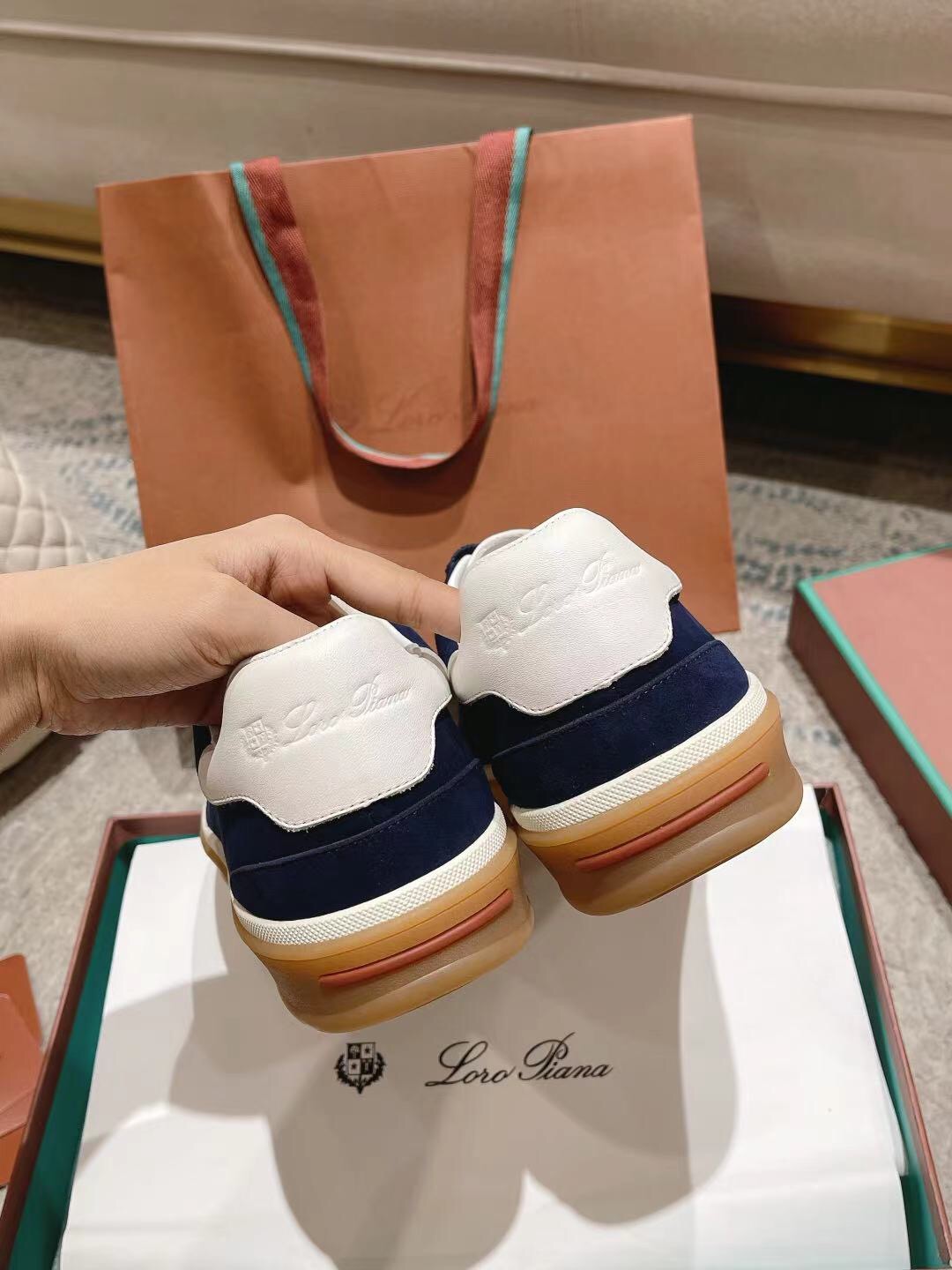 2025 Unisex Le Parmentier Navy White Suede Leather Sneakers LY00320(F)/LY00330(M)