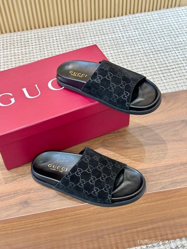 2025 Women Gucci Black Suede Leather Slippers