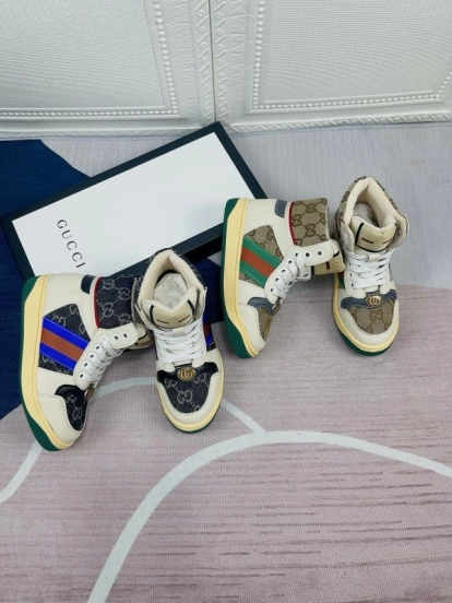 2024 Gucci Brown Beige Blue Green Canvas Kids Sneakers