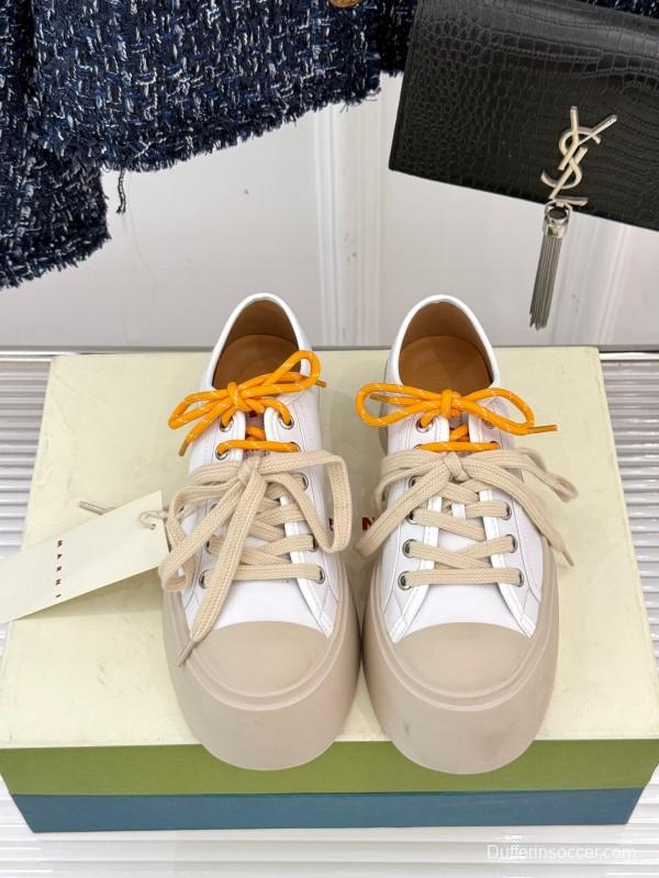 2025 Women Marni White Leather Chunky Sole Casual Sneakers LY00360(F)