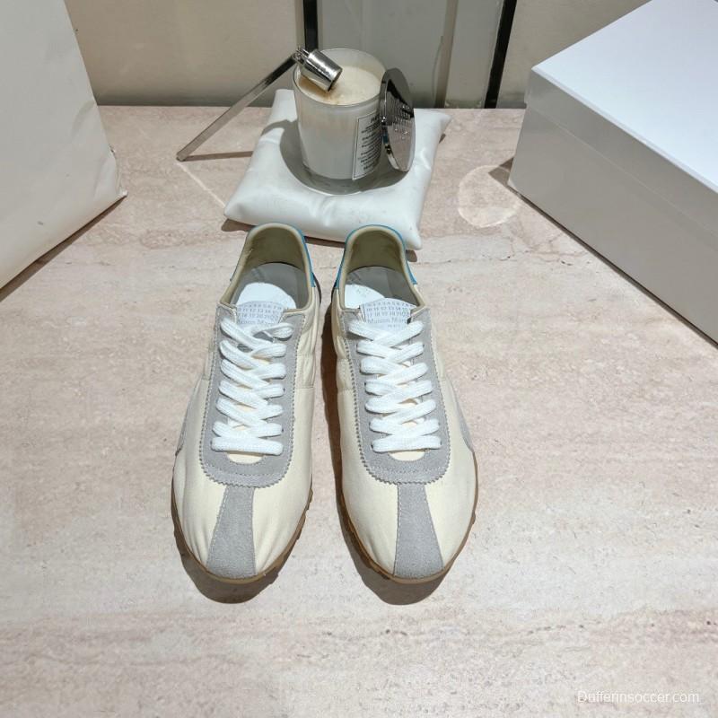 2025 Unisex MM6 Maison Margiela White Grey Nylon Suede Sneakers Distressed KFY00290