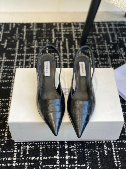 2025 Women Toteme Black Leather Slingback Pointed Toe KFY00290