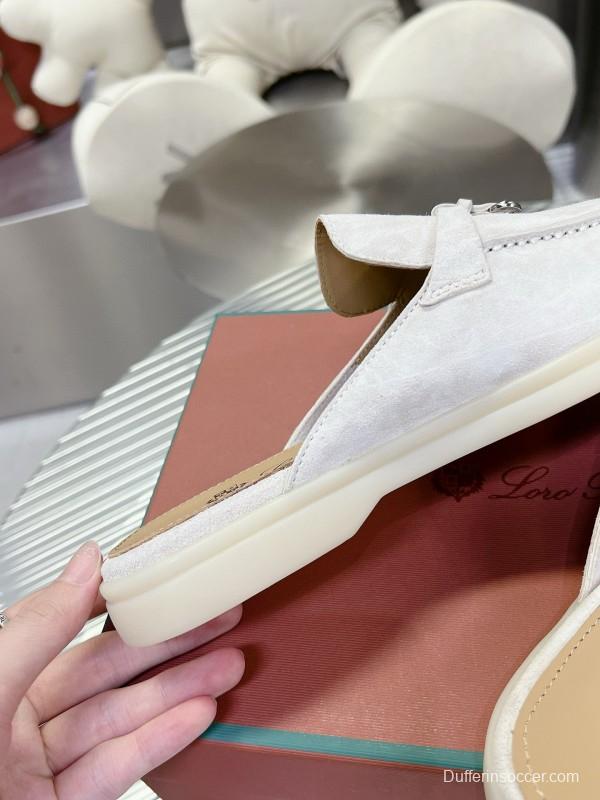 2024 Slippers Loro pianall White Suede Loafers MJ00270