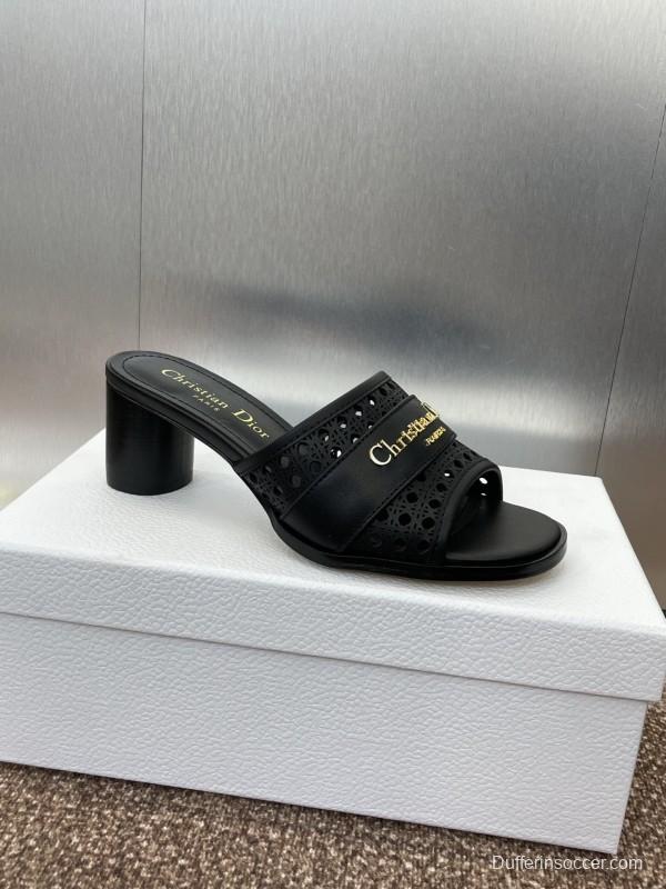 2025 Women Dior Black Leather Slippers KFY00310