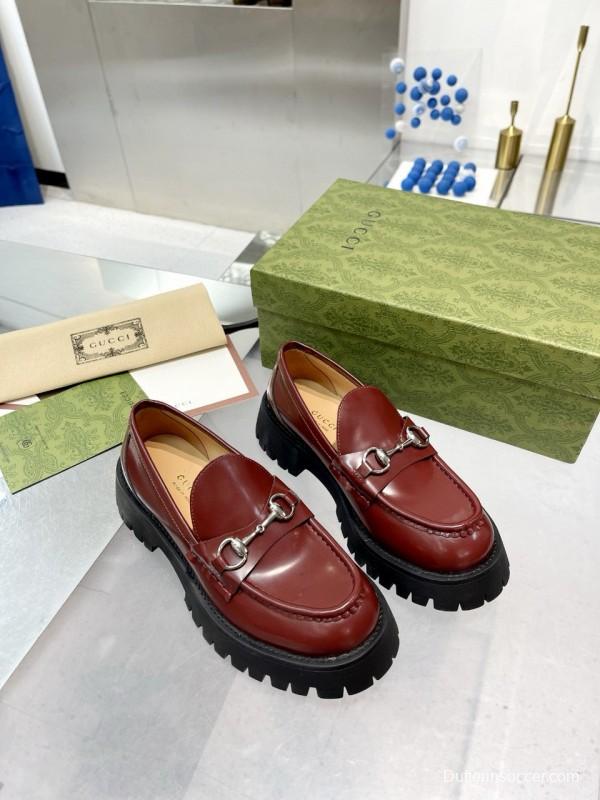 2024 Women Gucci Burgundy Leather Loafers MJ00320