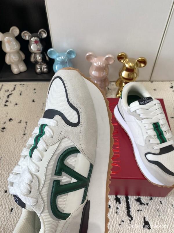2025 Unisex Valentino White Green Leather Silk Sneakers LY00340
