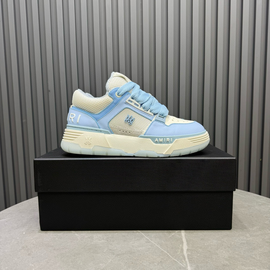 2024 Unisex Amiri Light Blue White Leather Mesh Sneakers MJ00360