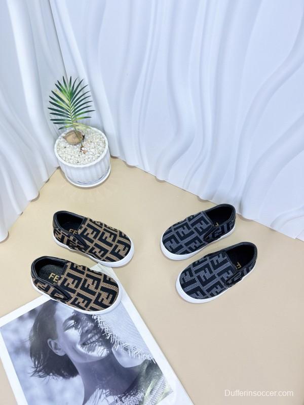 2024 Kids Fendi Black Brown Canvas Slip-On Shoes