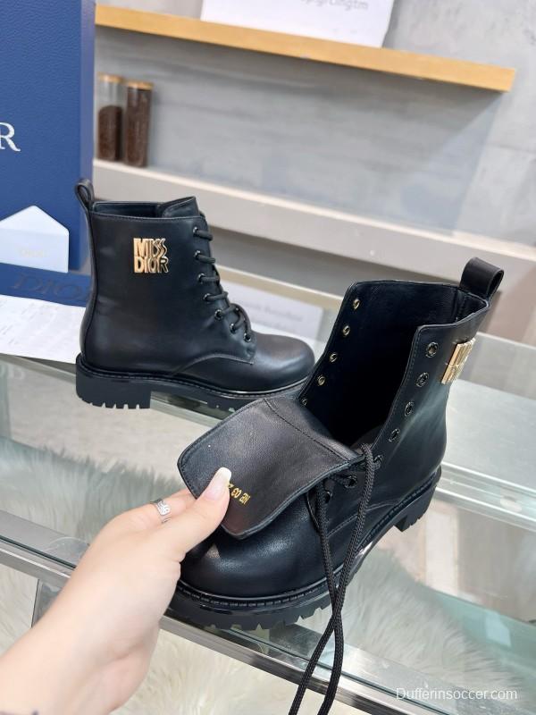 2024 Women Dior Black Leather Ankle Boots MJ00350