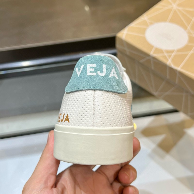 2025 Unisex VEJA White Light Blue Leather Canvas Vulcanized Sneakers MJ00240