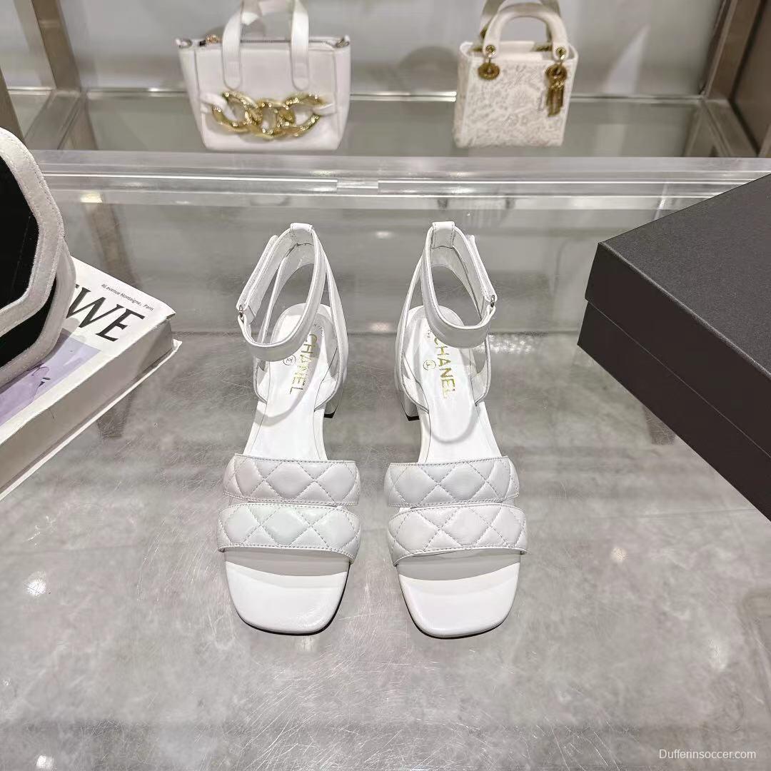 2025 Women Chanel White Leather Sandals LY00280