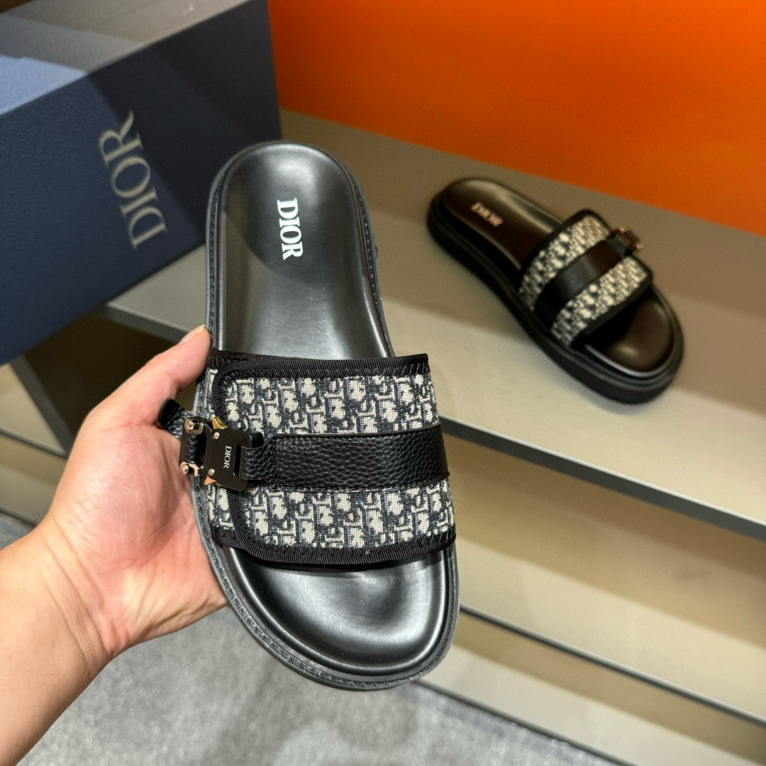 2024 Slippers Dior Black Canvas Leather Slippers MJ00190