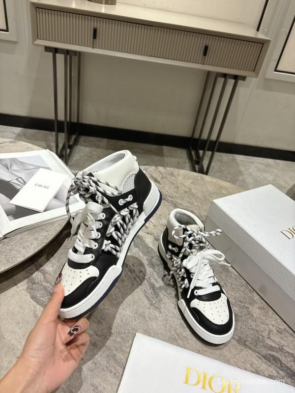 2025 Women Dior Black White Leather Sneakers KFY00340