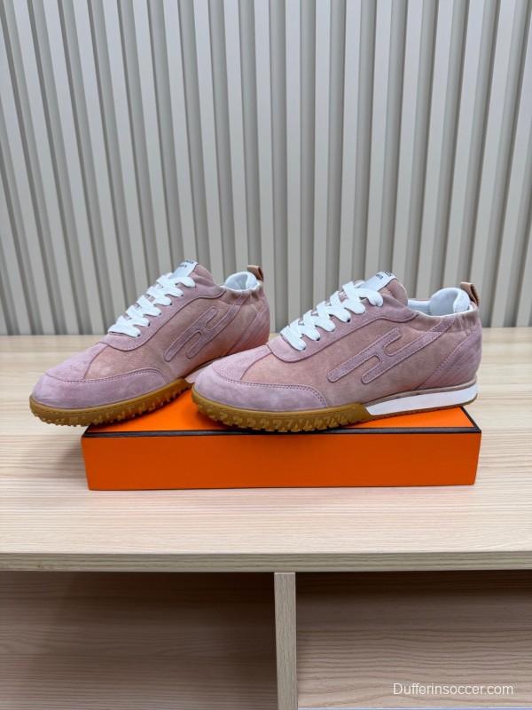 2025 Women Hermès Pink Suede Sneakers LY00310
