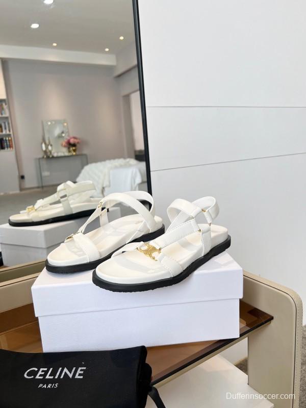 2025 Women Celine White Leather Sandals LY00220