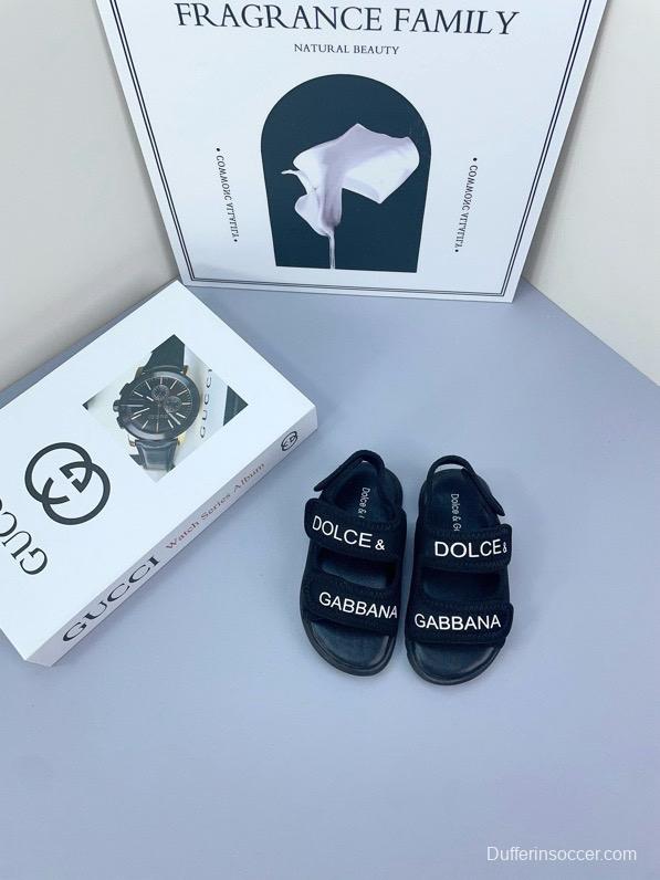 2025 Kids Dolce & Gabbana Pink Black White Leather Sandals