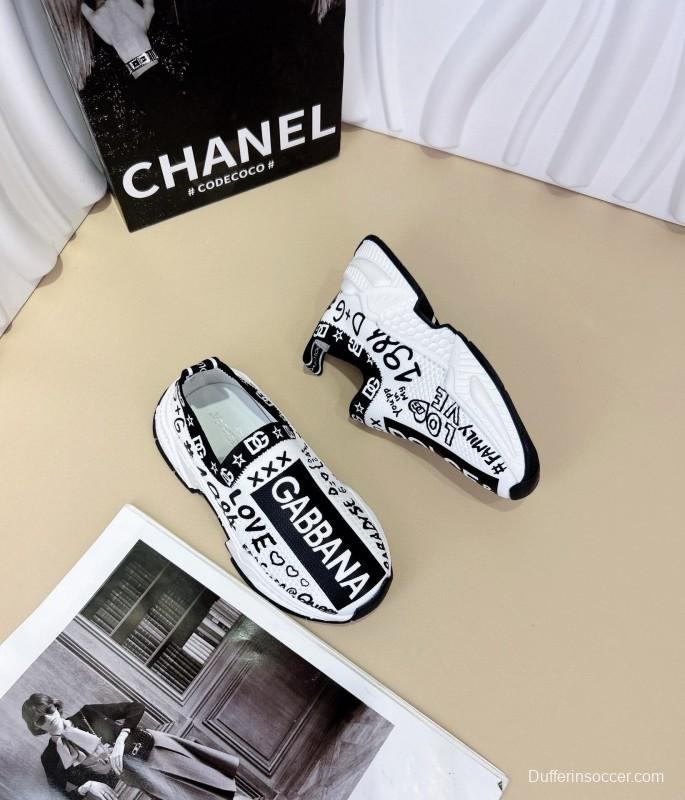 2024 Kids Dolce & Gabbana Pink Black White Yellow Fabric Sneakers