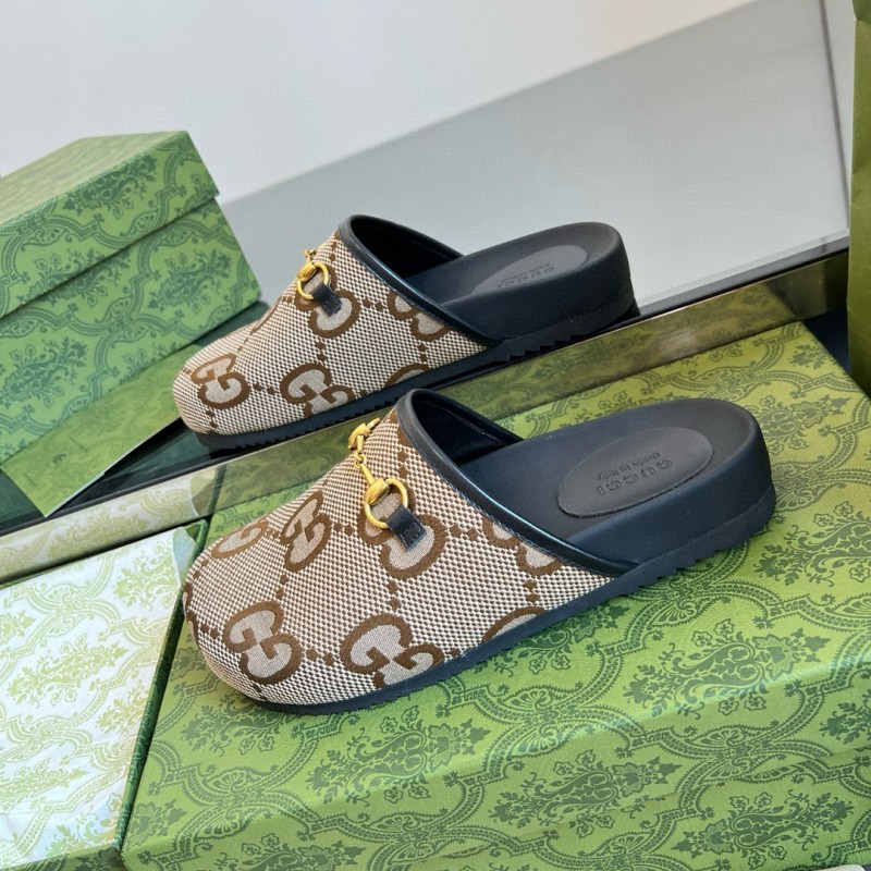 2024 Slippers Gucci Brown Canvas Leather Slippers MJ00280