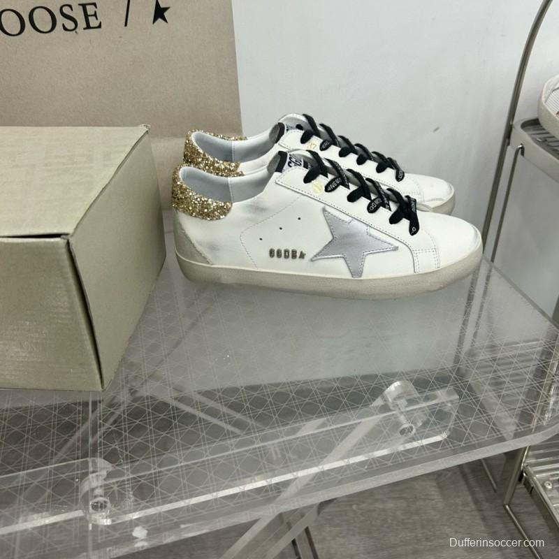 2025 Women GGDB White Silver Gold Leather Glitter Sneakers