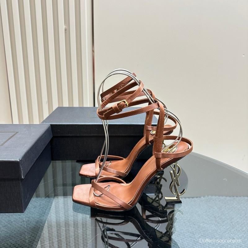 2025 Women Yves Saint Laurent Brown Leather Sandals MJ00290