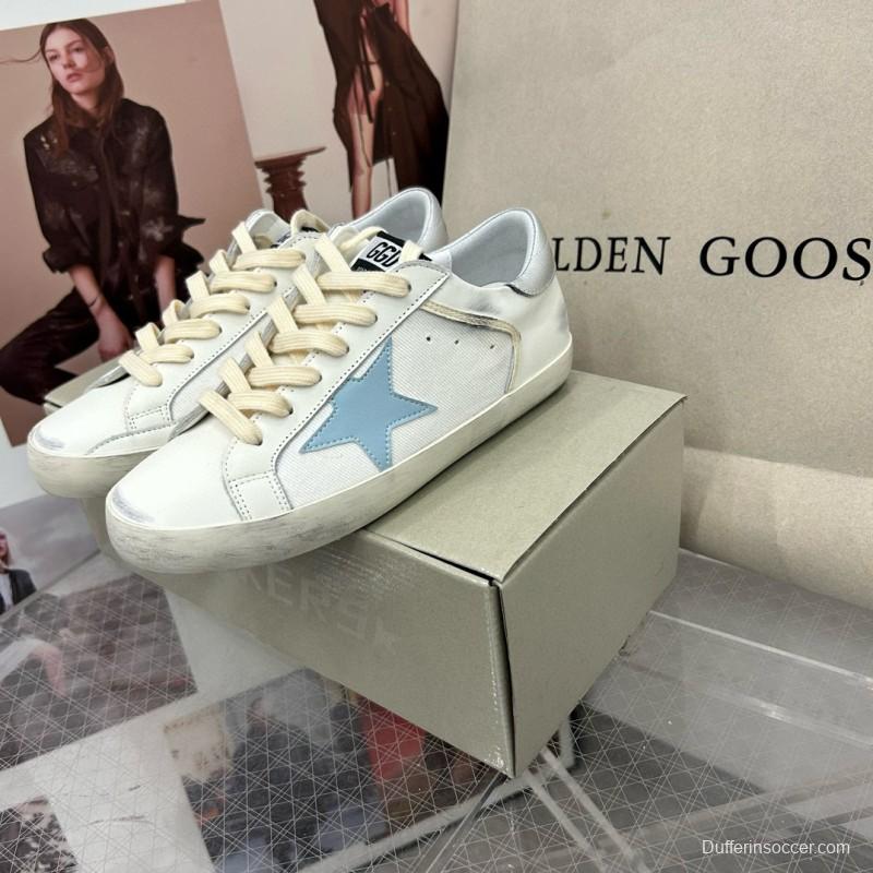 2025 Women GGDB White Light Blue Leather Suede Sneakers