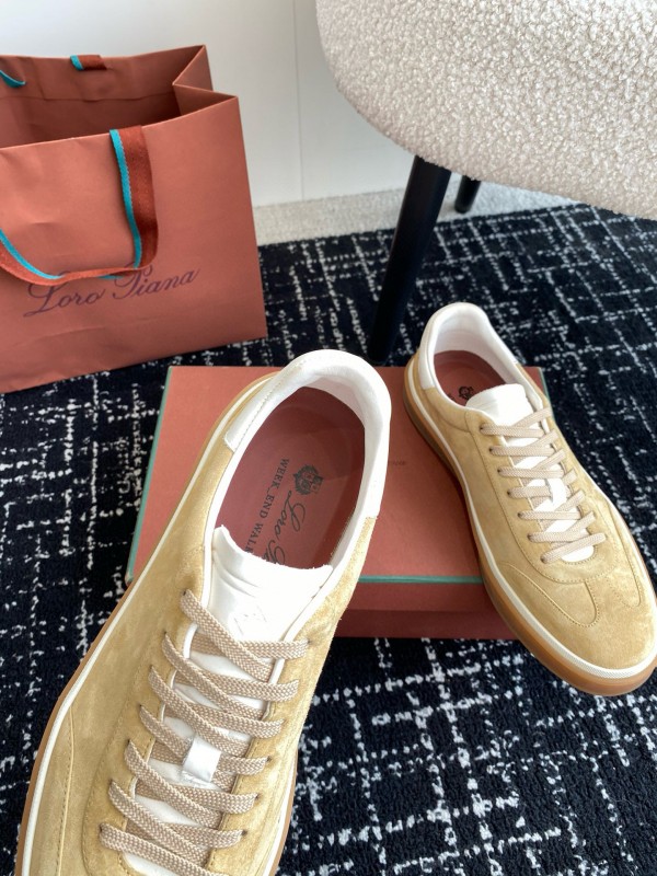 2024 Unisex Loro Piana Beige White Leather Suede Casual Shoes MJ00320