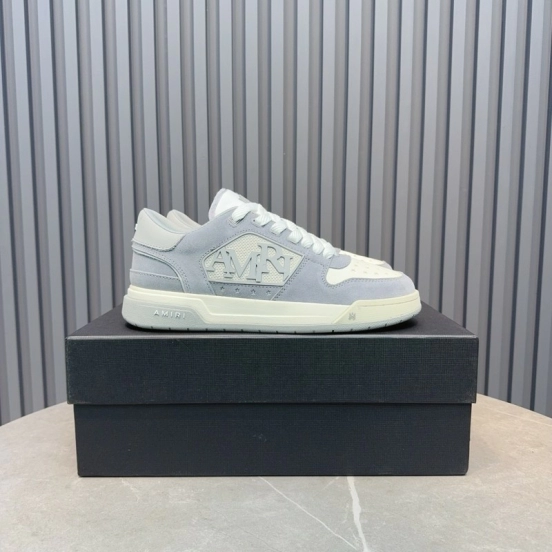 2025 Unisex Amiri White Grey Leather Suede Sneakers MJ00360
