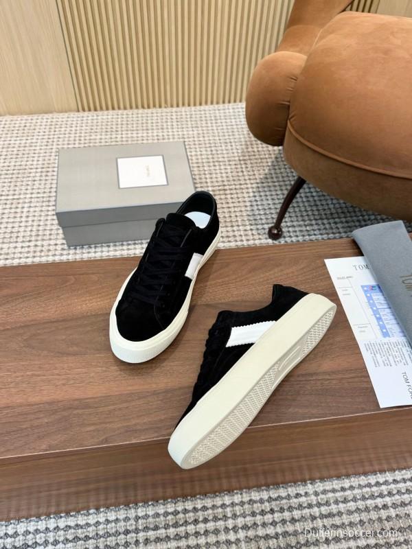 2025 Unisex TOM FORD Black White Suede Leather Sneakers
